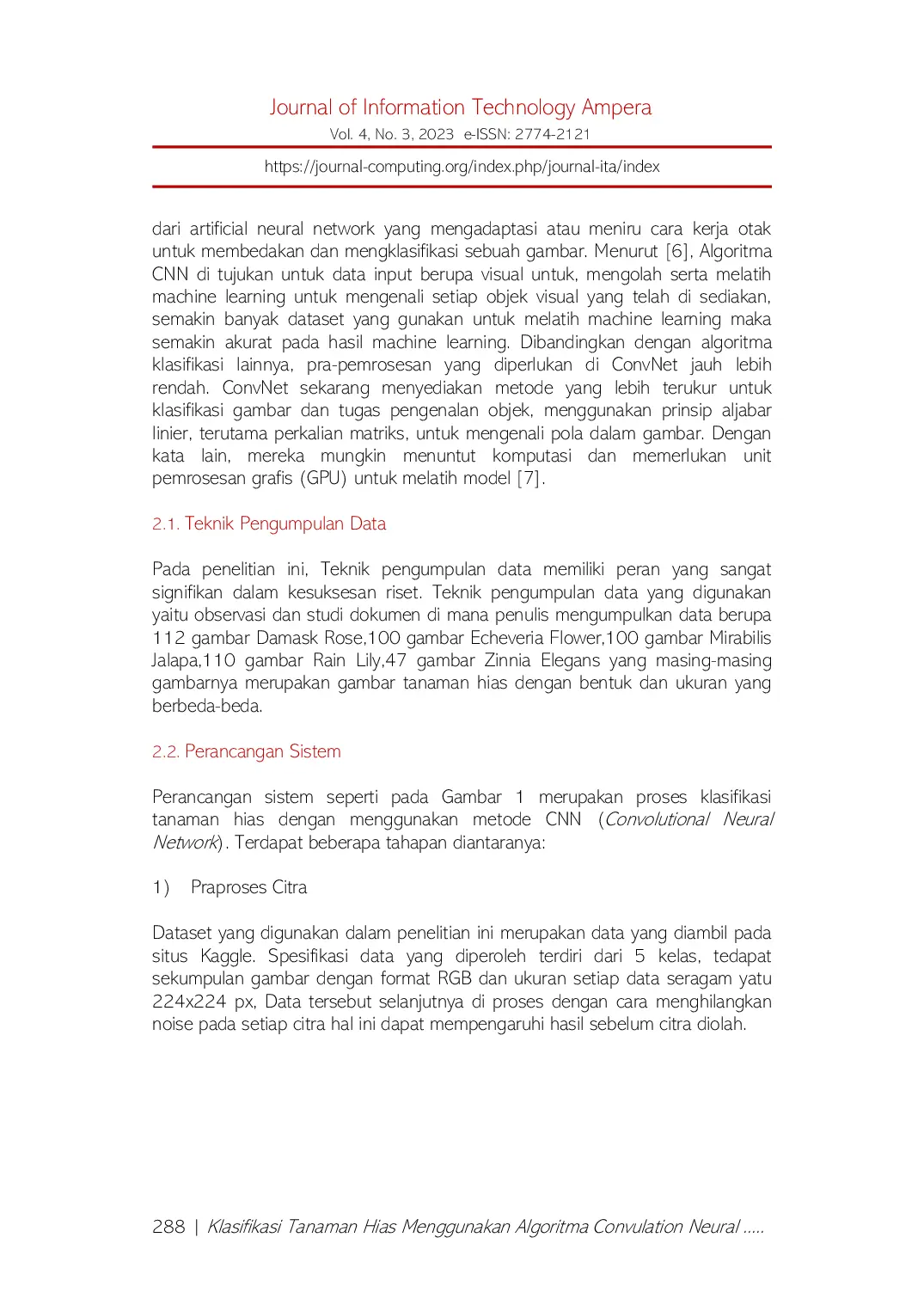 JURIS Klasifikasi Tanaman Hias Menggunakan Algoritma Convolutional Neural Network