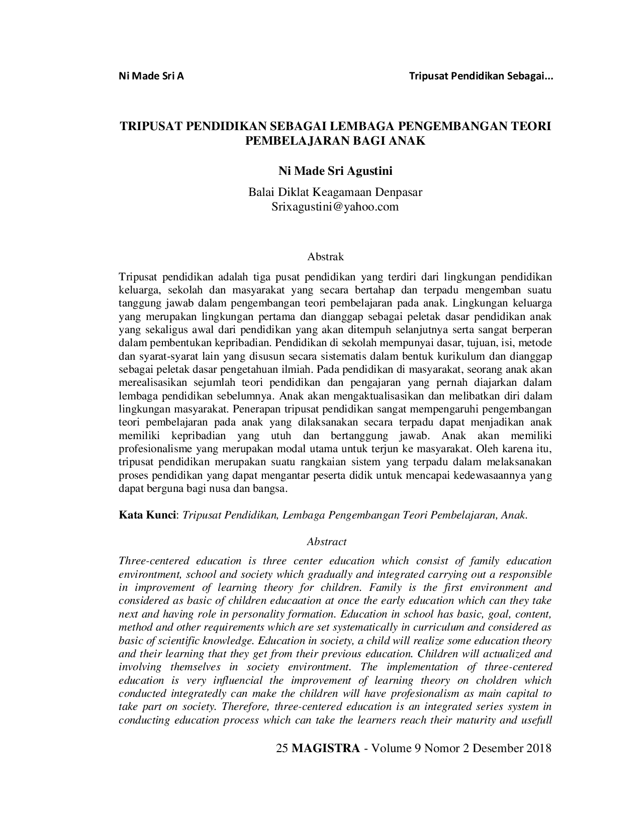 JURIS Tripusat Pendidikan Sebagai Lembaga Pengembangan Teori Pembelajaran Bagi Anak