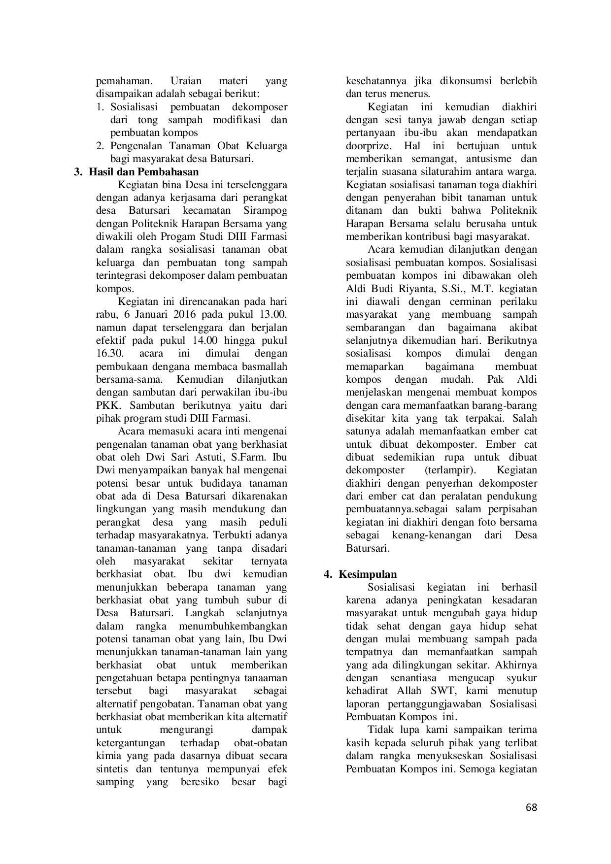 JURIS Sosialisasi Pembuatan Kompos Di Desa Batursari Kecamatan Sirampog