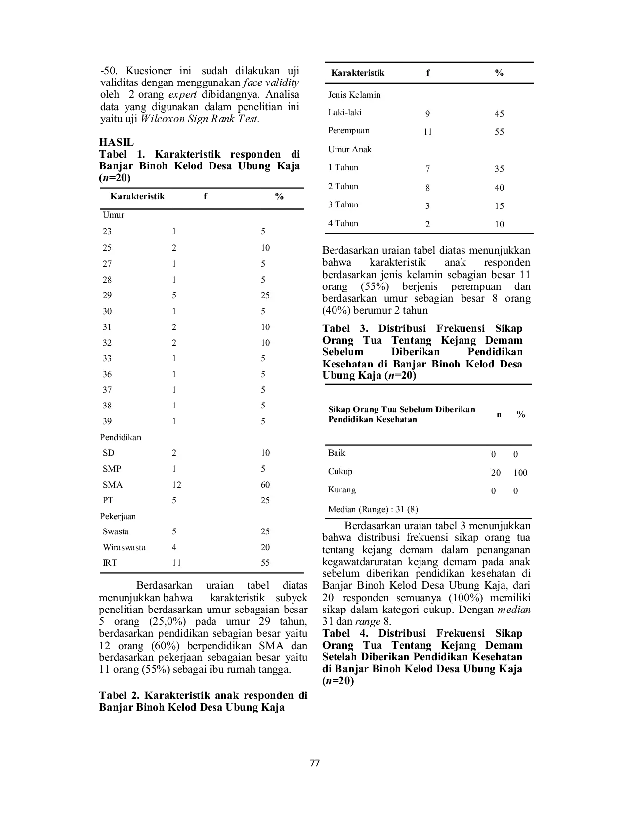 JURIS Efektivitas Pendidikan Kesehatan Tentang Kejang Demam Terhadap Sikap Orang Tua Dalam Penanganan Kegawatdaruratan Kejang Demam Pada Anak Di Banjar Binoh Kelod Desa Ubung Kaja