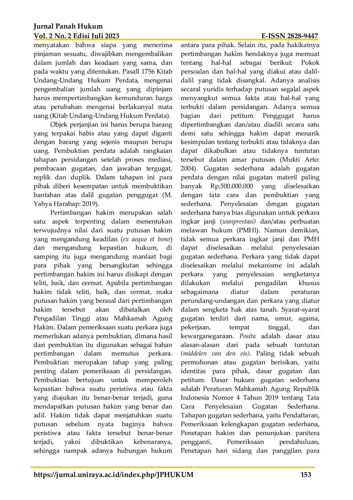 JURIS Kekuatan Hukum Pembuktian Dalam Perjanjian Pinjam Meminjam Uang