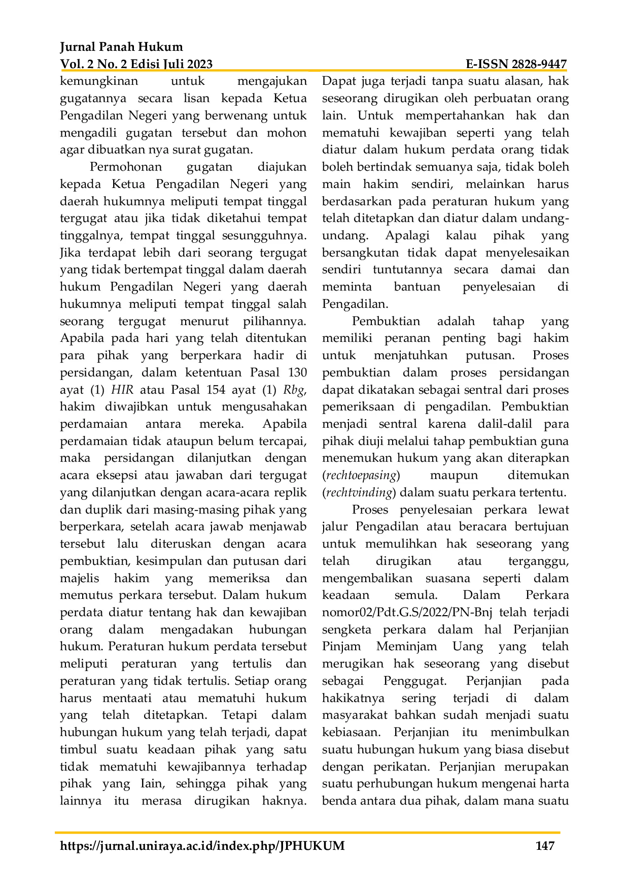 JURIS Kekuatan Hukum Pembuktian Dalam Perjanjian Pinjam Meminjam Uang