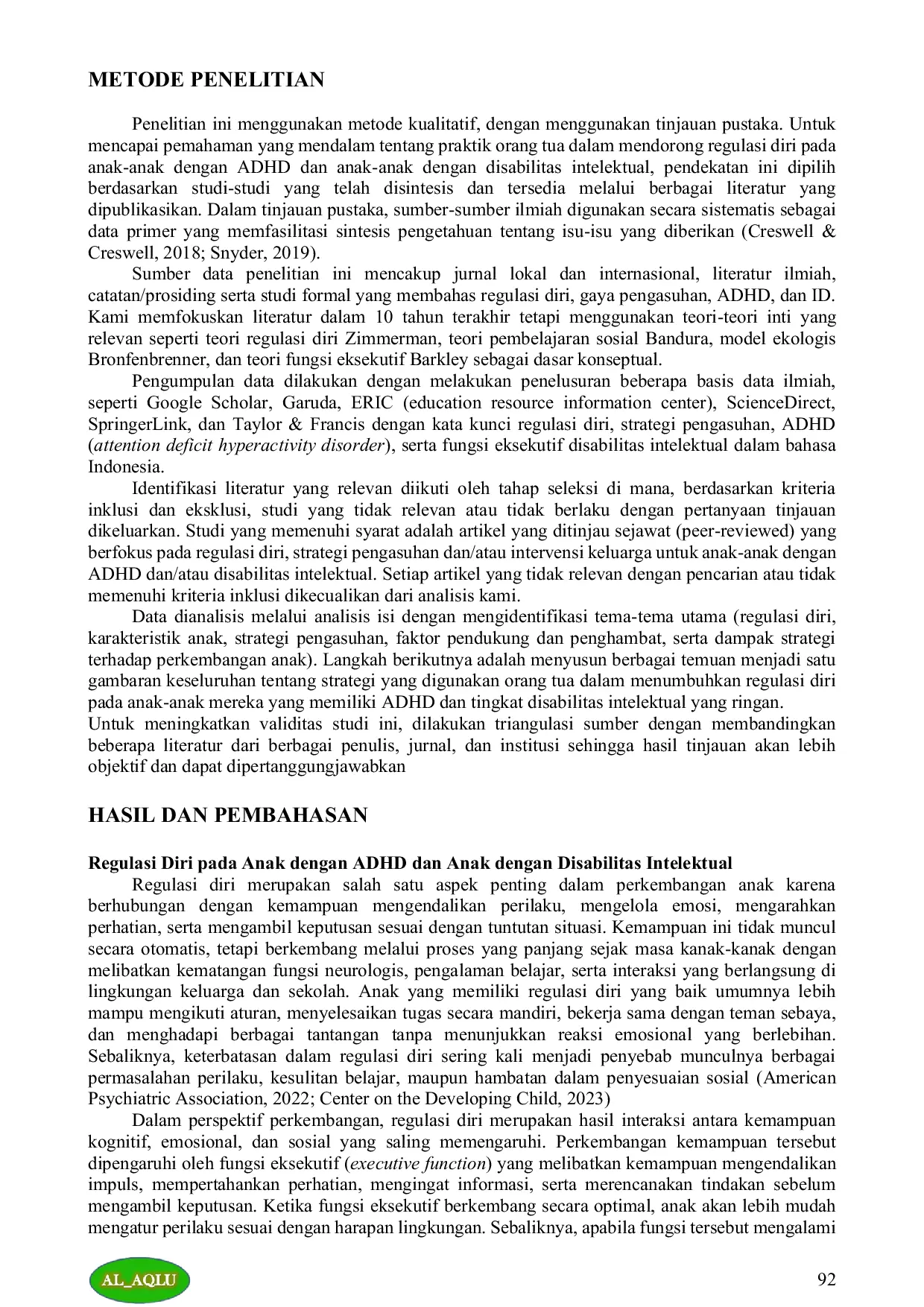 JURIS STRATEGI ORANG TUA DALAM MENGEMBANGKAN REGULASI DIRI ANAK DENGAN ADHD ANAK DENGAN DISABILITAS INTELEKTUAL Parental Strategies for Developing Self Regulation in Children with ADHD and Intellectual Dis