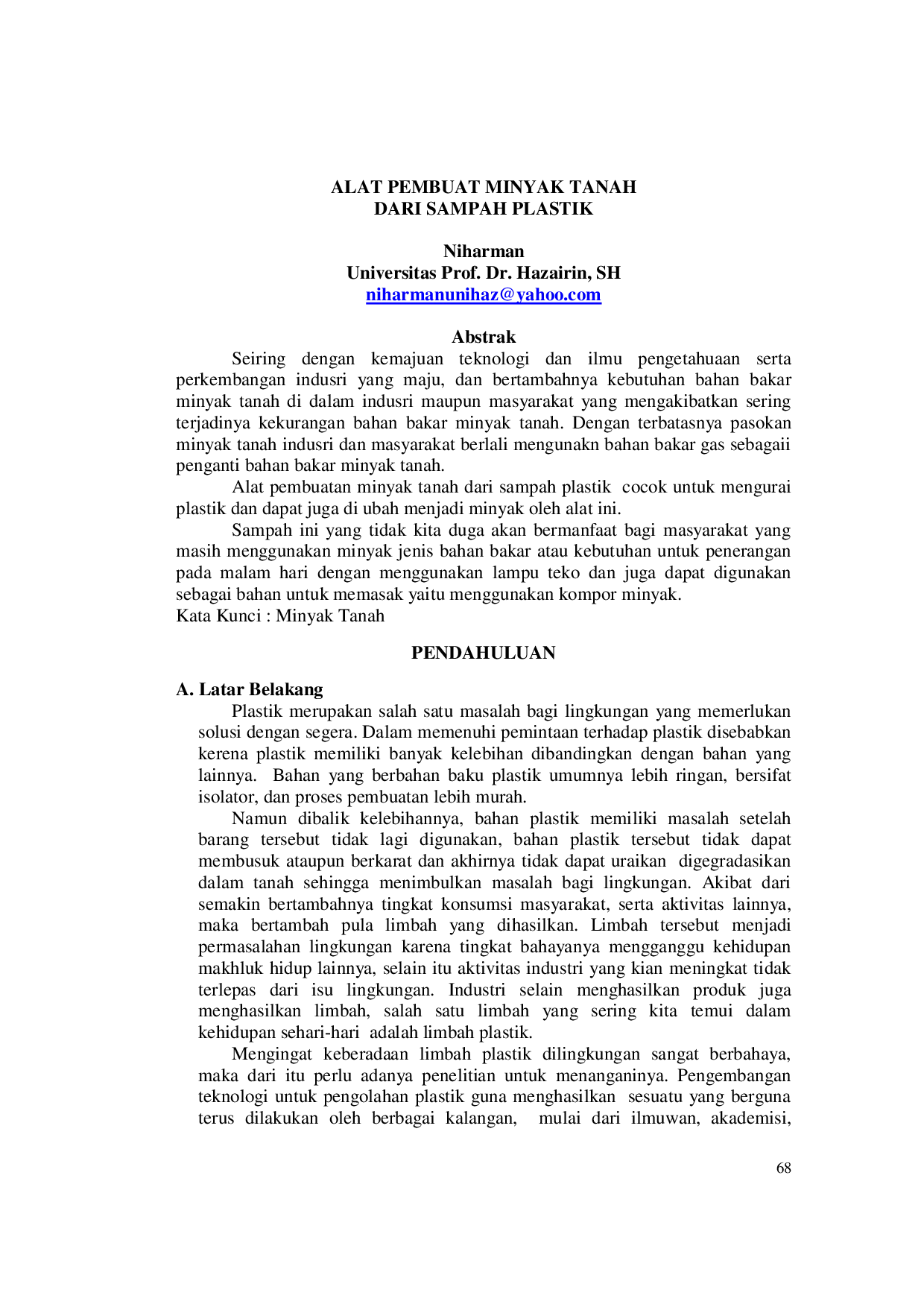 JURIS Alat Pembuatan Minyak Tanah Dari Sampah Plastik