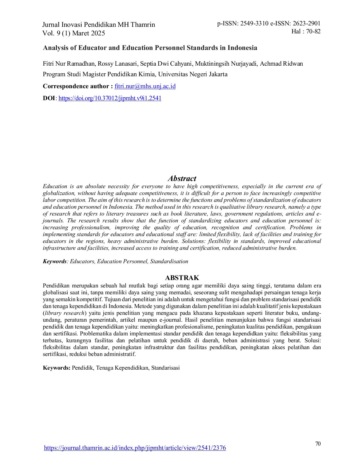 JURIS Analysis of Educator and Education Personnel Standards in Indonesia