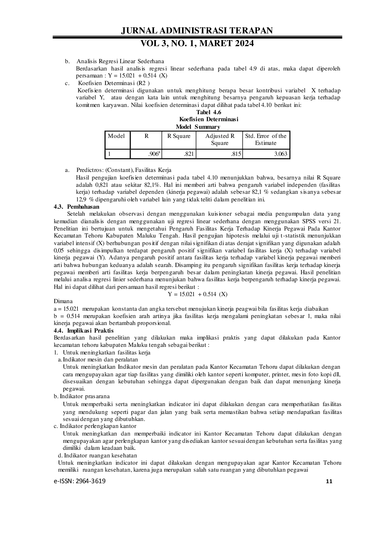 JURIS Pengaruh Fasilitas Kerja Terhadap Kinerja Pegawai Pada Kantor Kecamatan Tehoru Kabupaten Maluku Tengah