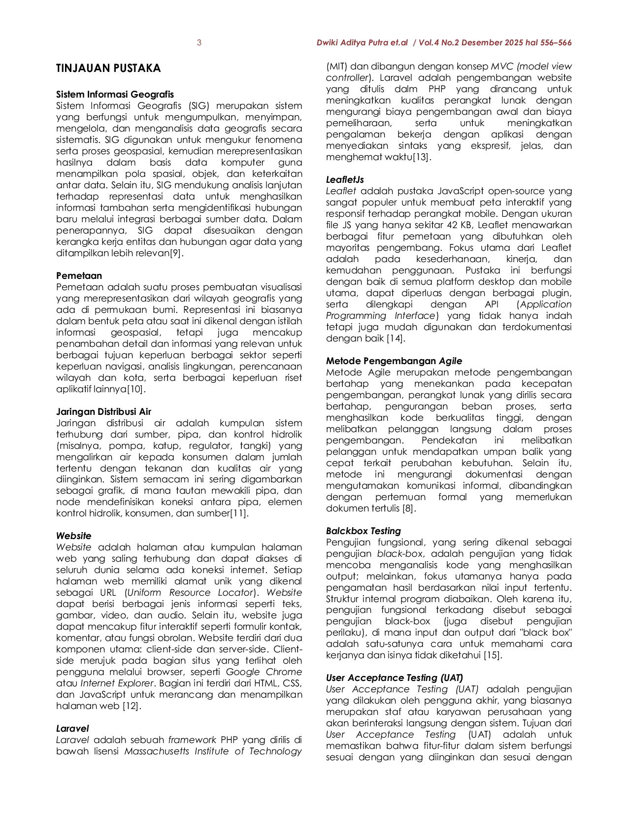 JURIS Pengembangan Sistem Informasi Geografis untuk Pemetaan Jaringan Distribusi Air dengan Metode Agile