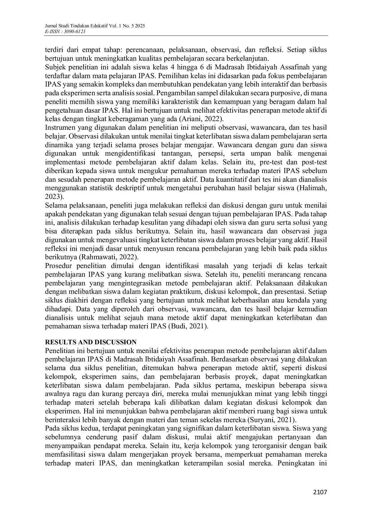 JURIS Enhancing Student Engagement in Integrated Science and Social Studies IPAS at Madrasah Ibtidaiyah Assafinah A Collaborative Approach to Active Learning