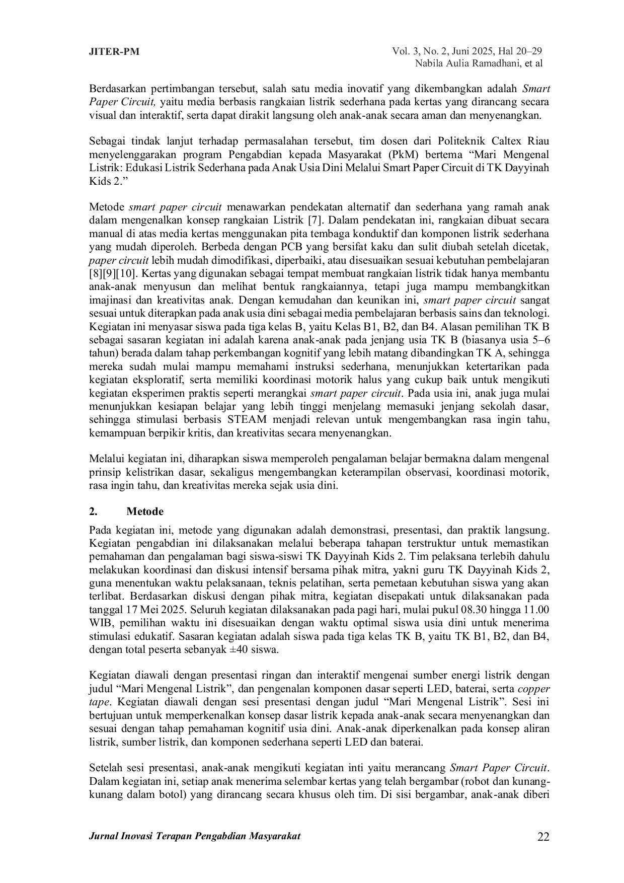 JURIS Smart Paper Circuit sebagai Media Edukasi Listrik pada Anak Usia Dini di TK Dayyinah Kids 2