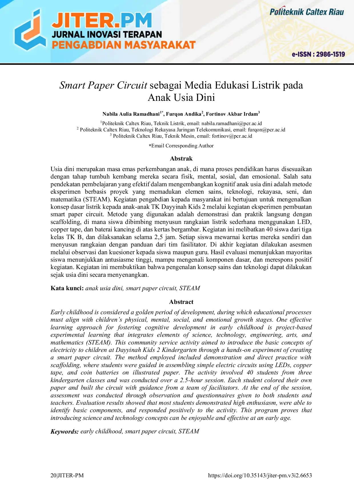 JURIS Smart Paper Circuit sebagai Media Edukasi Listrik pada Anak Usia Dini di TK Dayyinah Kids 2