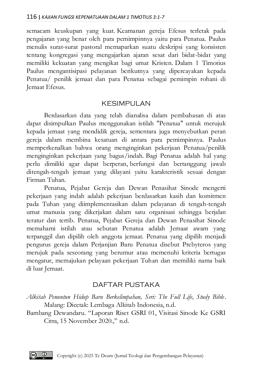 JURIS A Study of the Function of Eldership in 1 Timothy 3 1 7 and Its Relevance to the Santapan Rohani Indonesia Church