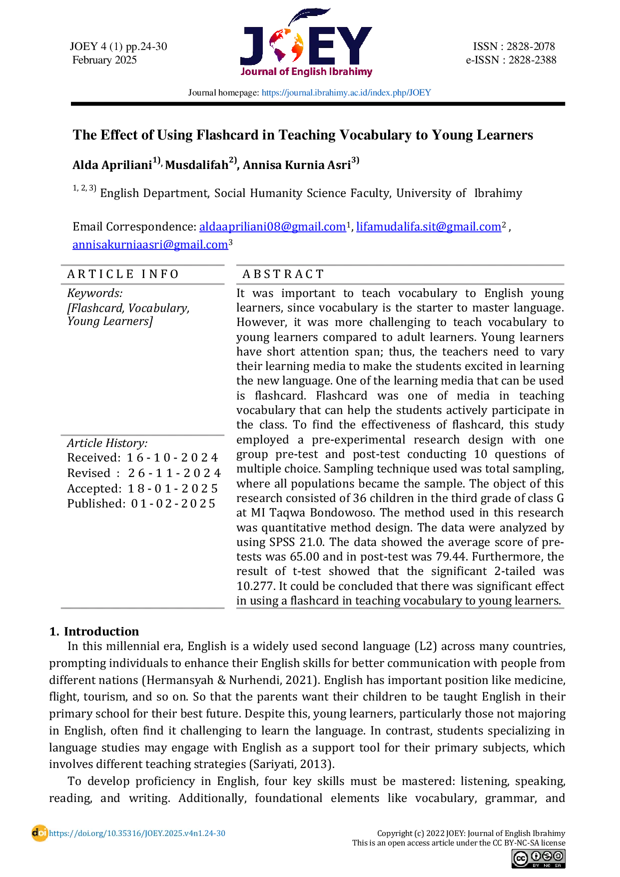 JURIS THE EFFECT OF USING FLASHCARD IN TEACHING VOCABULARY TO YOUNG LEARNERS English