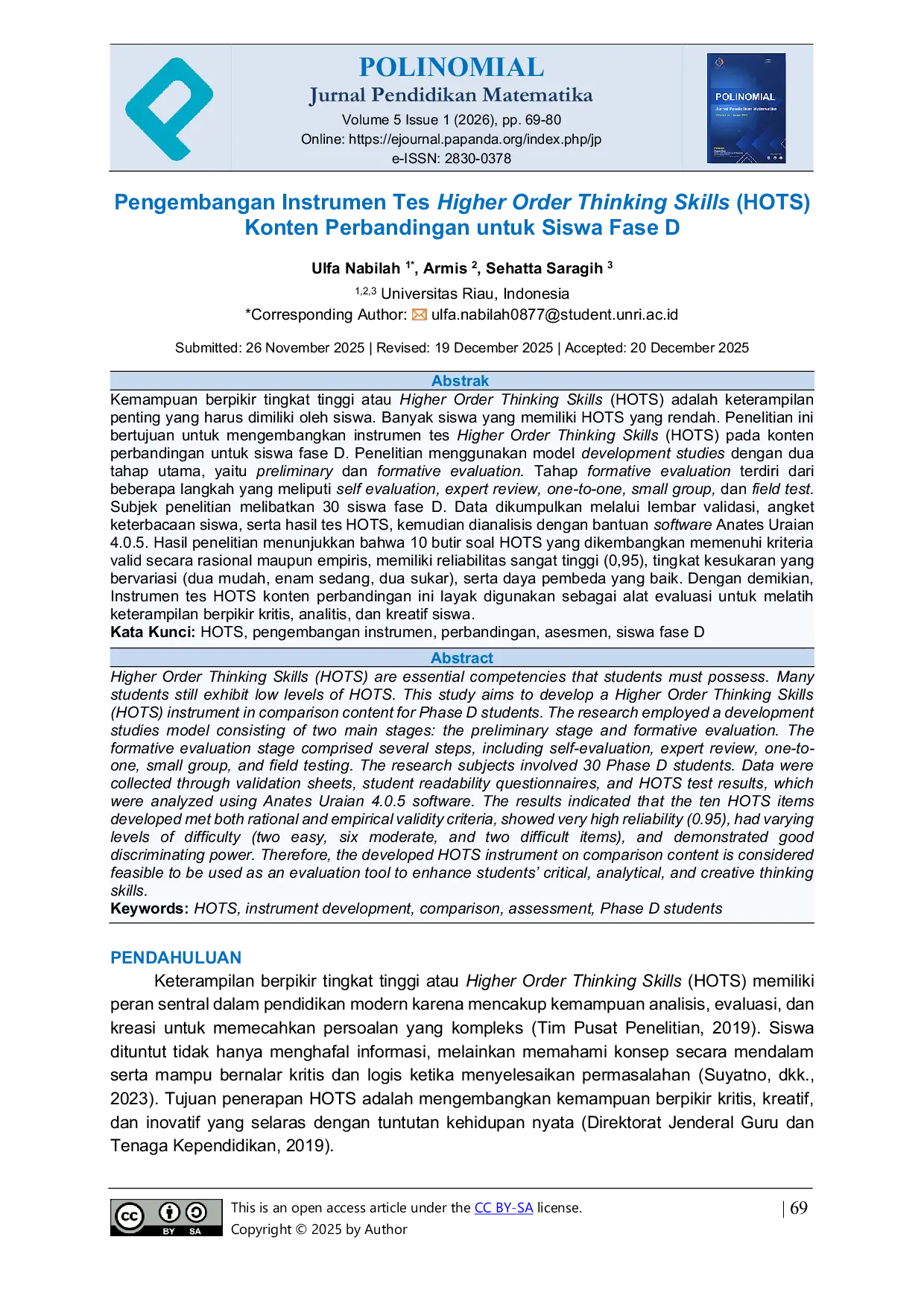 JURIS Pengembangan Instrumen Tes Higher Order Thinking Skills HOTS Konten Perbandingan untuk Siswa Fase D