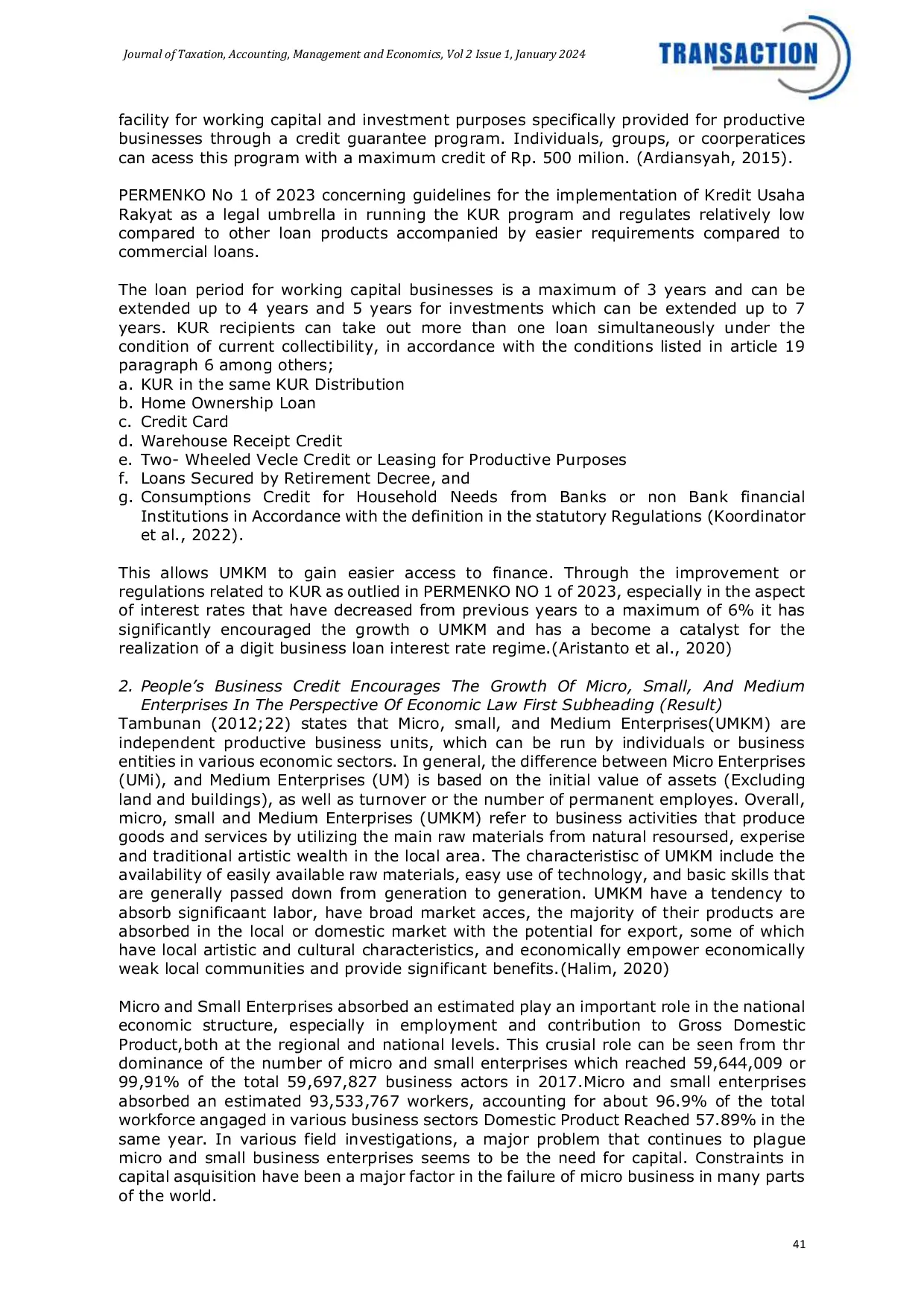 JURIS The Benefits of People s Business Credit to UMKM Viewed from the Perspective of Economic Law