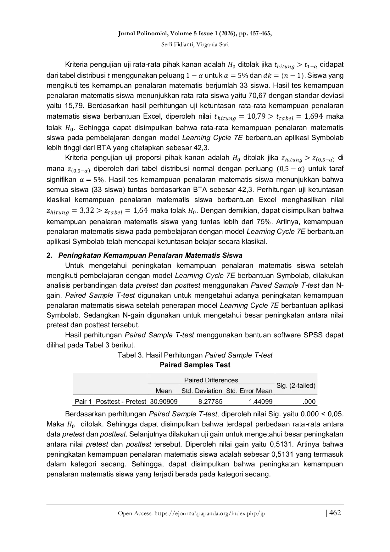 JURIS Peningkatan Kemampuan Penalaran Matematis Siswa melalui Model Learning Cycle 7E Berbantuan Aplikasi Symbolab