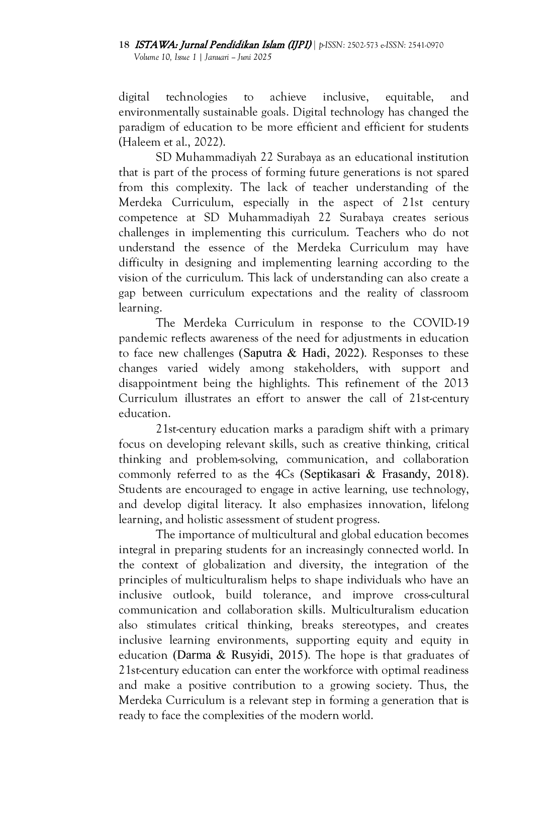 JURIS Implementation of the Merdeka Curriculum at SD Muhammadiyah 22 Surabaya Challenges and Opportunities