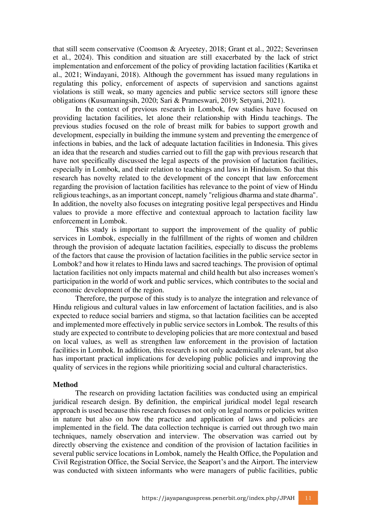 JURIS Law Enforcement of Lactation Facilities and Their Relevance in Hindu Religious Teachings