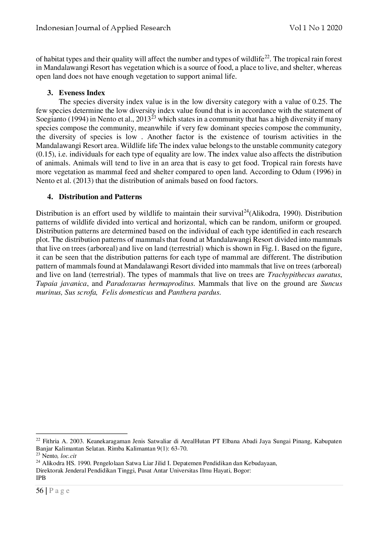 juris Distribution Patterns and Habitat of Mammals in Mandalawangi Resort of Mount Gede Pangrango National Park