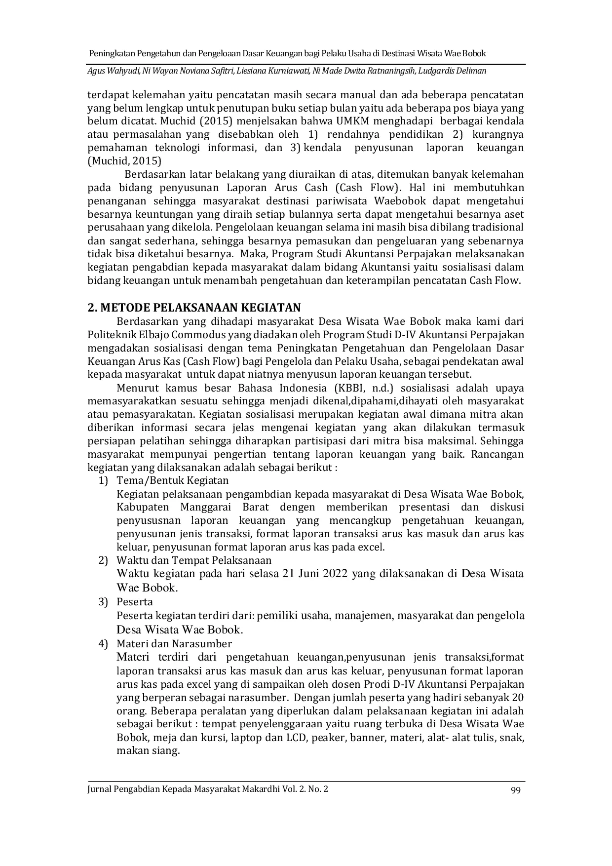 JURIS Peningkatan Pengetahun dan Pengeloaan Dasar Keuangan bagi Pelaku Usaha di Destinasi Wisata Wae Bobok
