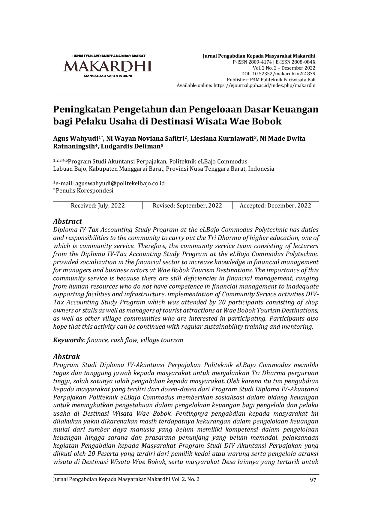 JURIS Peningkatan Pengetahun dan Pengeloaan Dasar Keuangan bagi Pelaku Usaha di Destinasi Wisata Wae Bobok