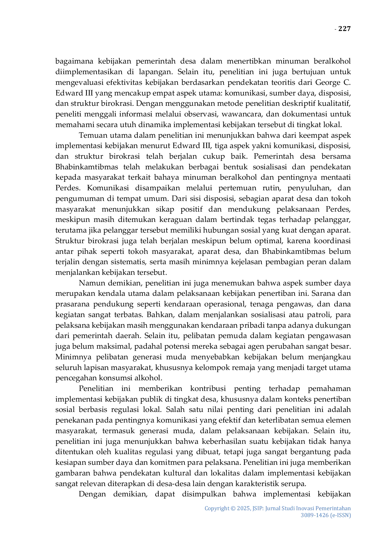 JURIS Implementasi Kebijakan Penertiban Minuman Ber Alkohol Di Desa Karya Mukti Kecamatan Dampelas Kabupaten Donggala