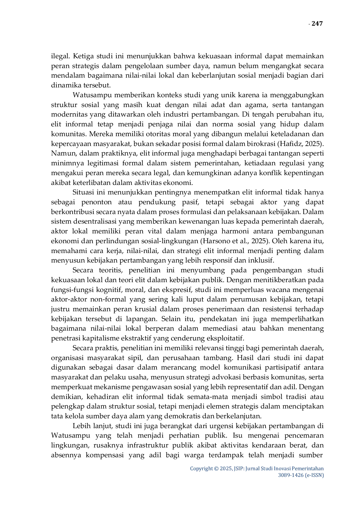 JURIS Peran Elit Informal Dalam Merespon Kebijakan Pertambangan Batuan Galian C di Kelurahan Watusampu