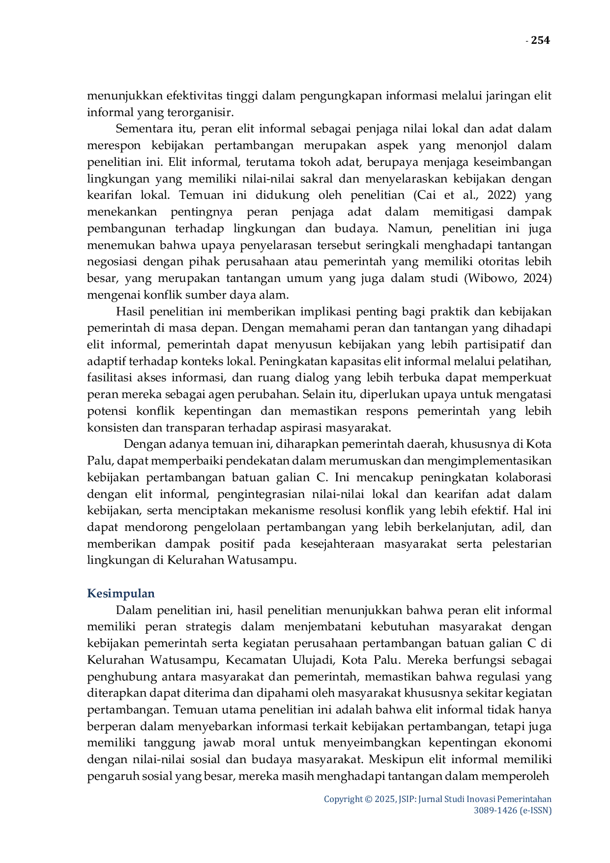 JURIS Peran Elit Informal Dalam Merespon Kebijakan Pertambangan Batuan Galian C di Kelurahan Watusampu