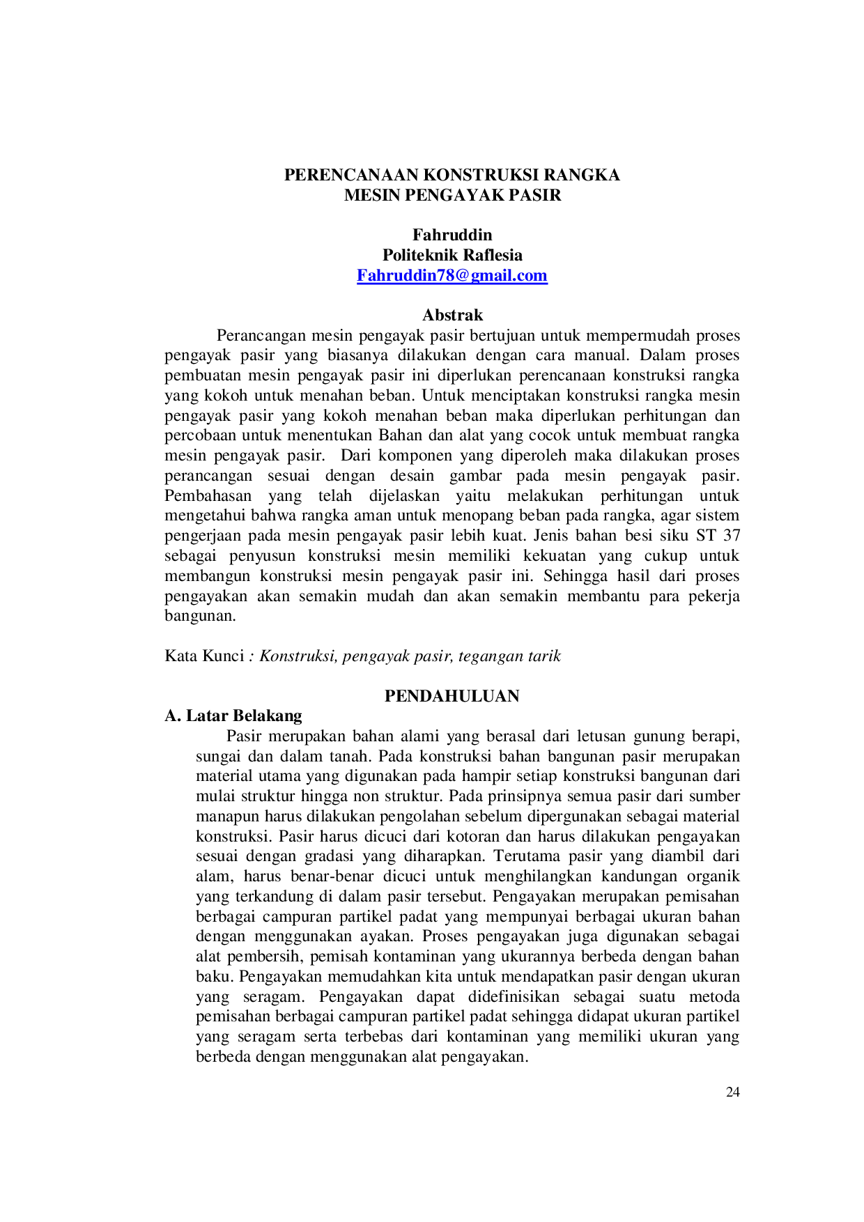 JURIS Perencanaan Konstruksi Rangka Mesin Pengayak Pasir