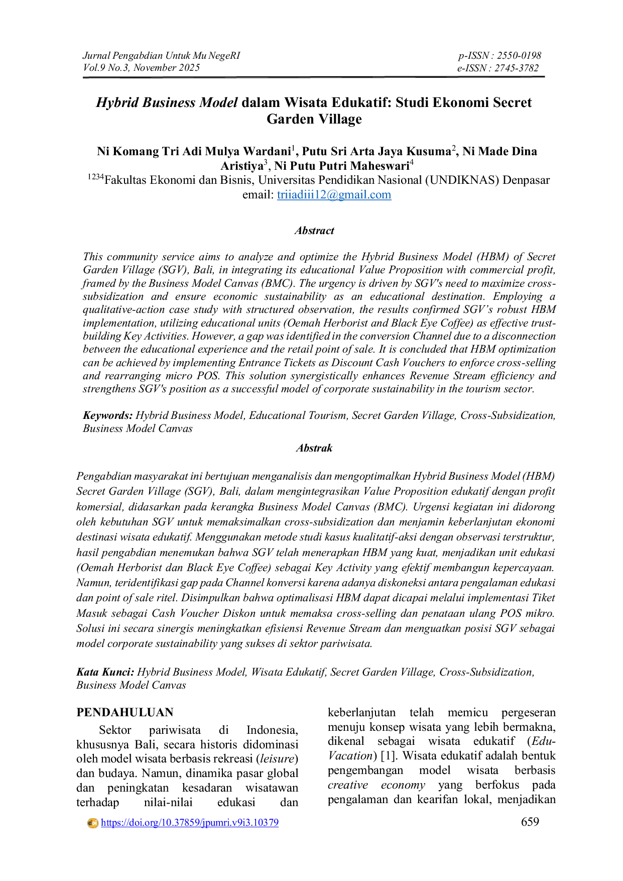 JURIS Hybrid Business Model dalam Wisata Edukatif Studi Ekonomi Secret Garden Village