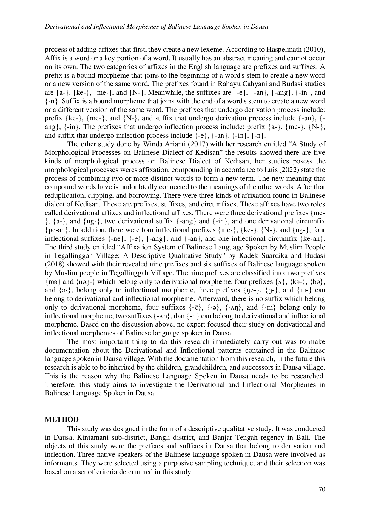 JURIS Derivational and Inflectional Morphemes of Balinese Language Spoken in Dausa