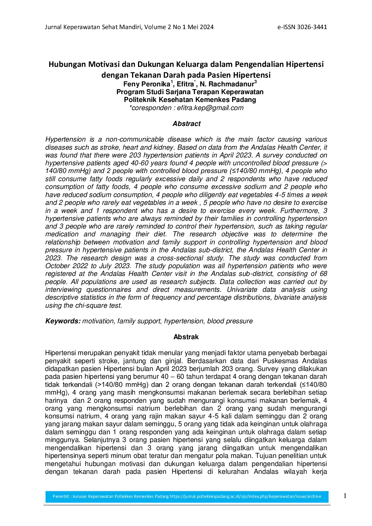 juris Hubungan Motivasi dan Dukungan Keluarga dalam Pengendalian Hipertensi dengan Tekanan Darah pada Pasien Hipertensi