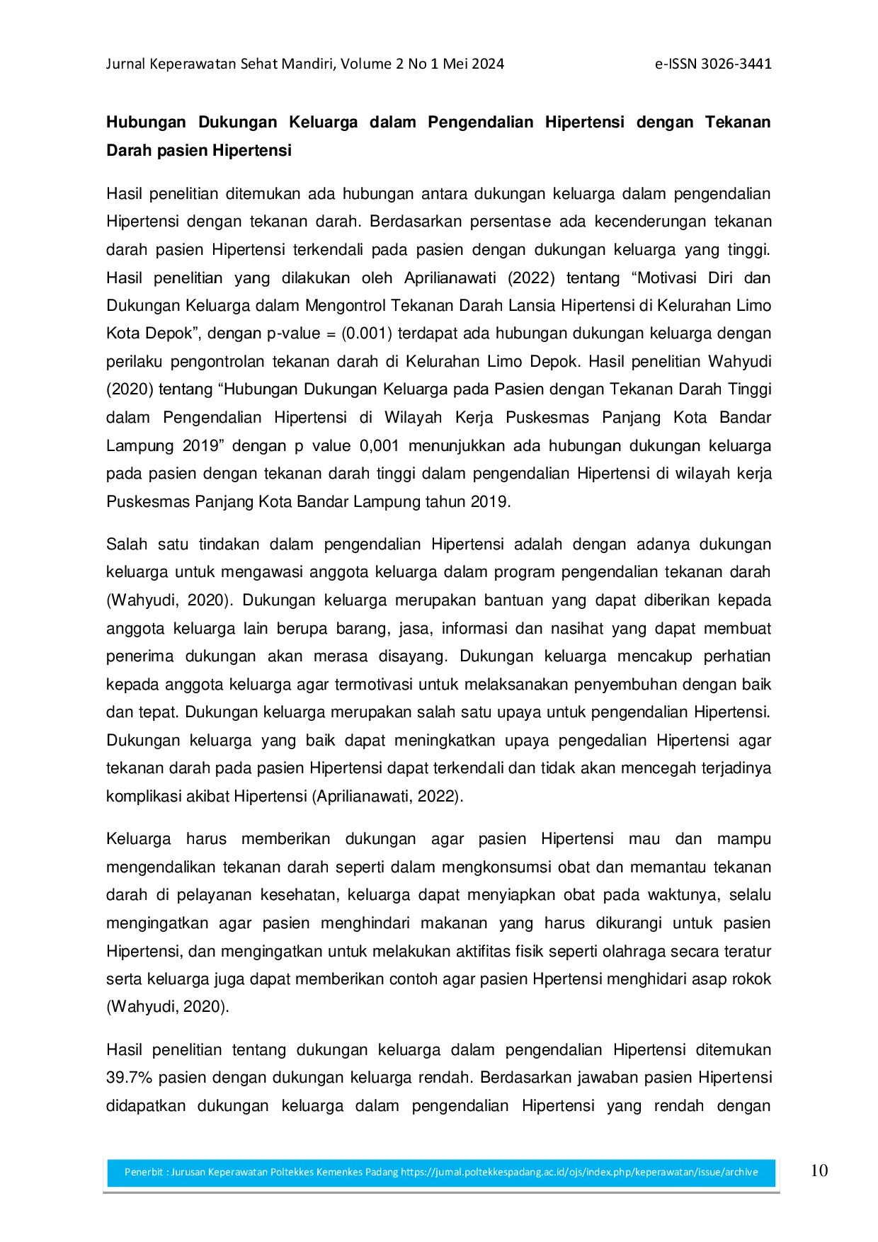 juris Hubungan Motivasi dan Dukungan Keluarga dalam Pengendalian Hipertensi dengan Tekanan Darah pada Pasien Hipertensi