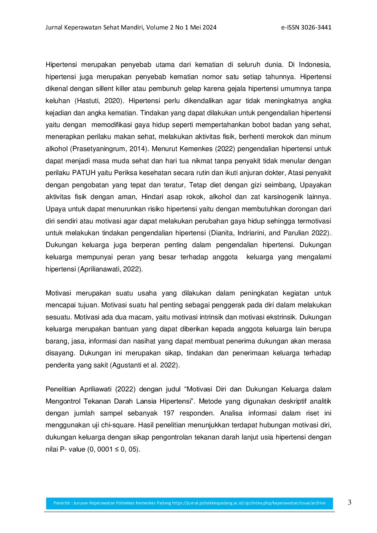 juris Hubungan Motivasi dan Dukungan Keluarga dalam Pengendalian Hipertensi dengan Tekanan Darah pada Pasien Hipertensi
