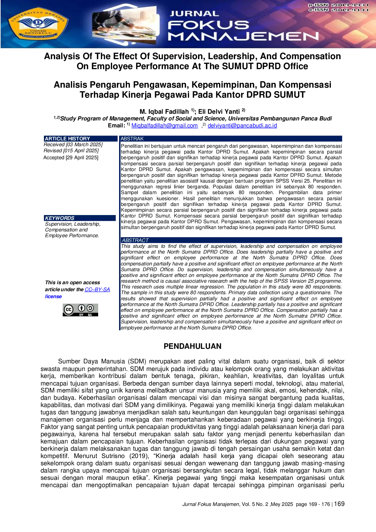 JURIS Analysis Of The Effect Of Supervision Leadership And Compensation On Employee Performance At The SUMUT DPRD Office