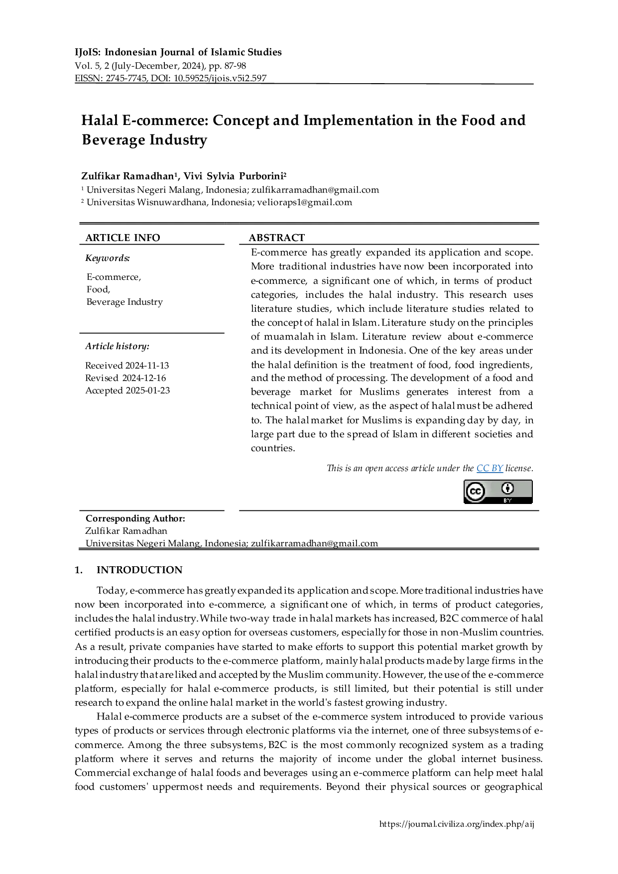 JURIS Halal E commerce Concept and Implementation in the Food and Beverage Industry