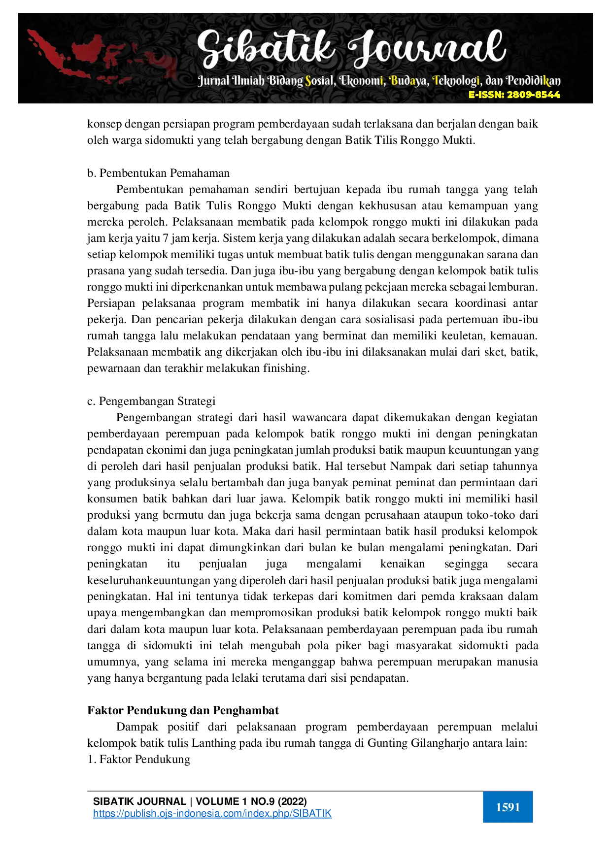 juris Pemberdayaan Perempuan Melalui Kelompok Batik Tulis Ronggo Mukti Pada Ibu Rumah Tangga Di Kelurahan Sidomukti Kecamatan Kraksaan Kabupaten Probolinggo