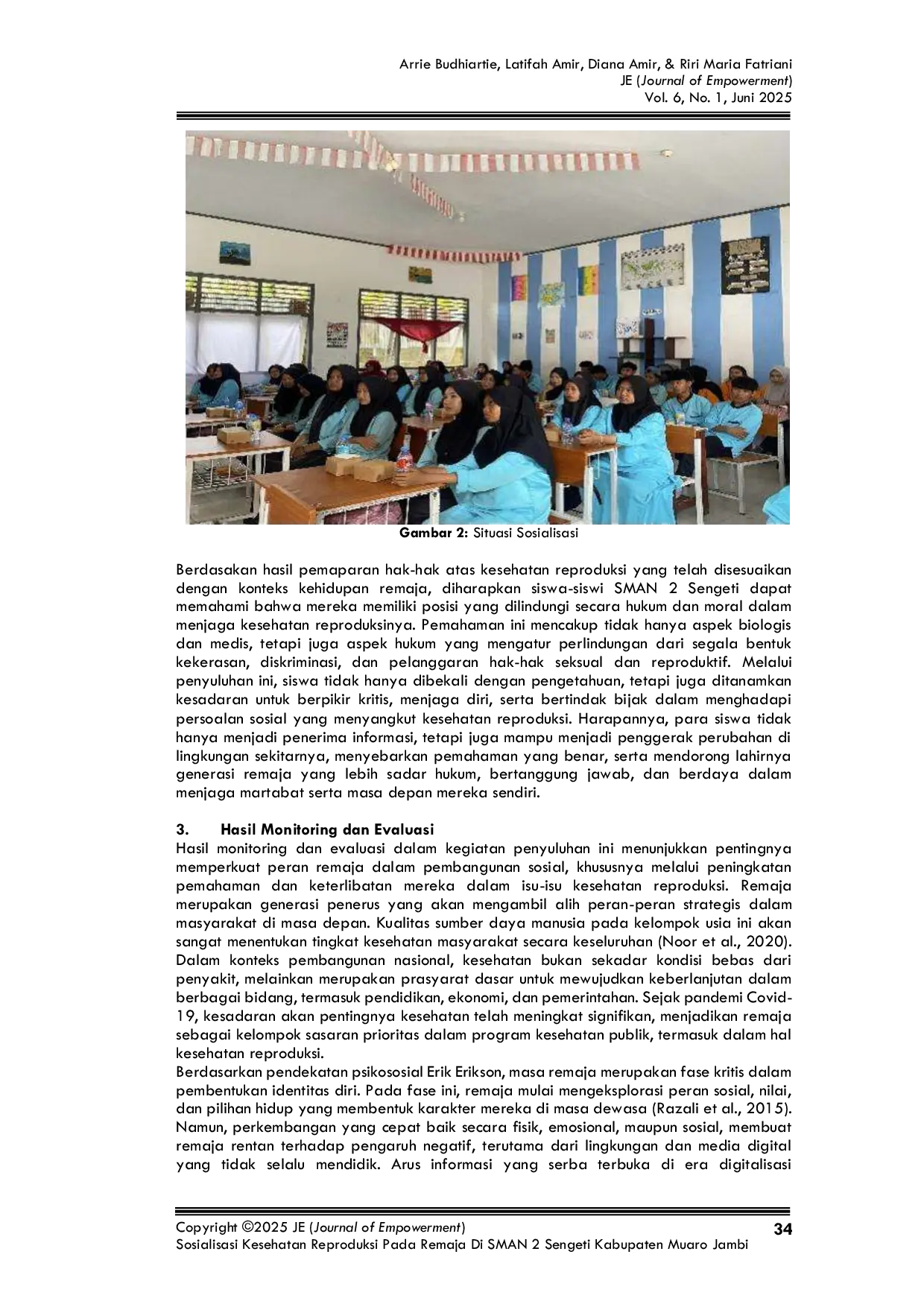 JURIS Sosialisasi Kesehatan Reproduksi Pada Remaja Di SMAN 2 Sengeti Kabupaten Muaro Jambi