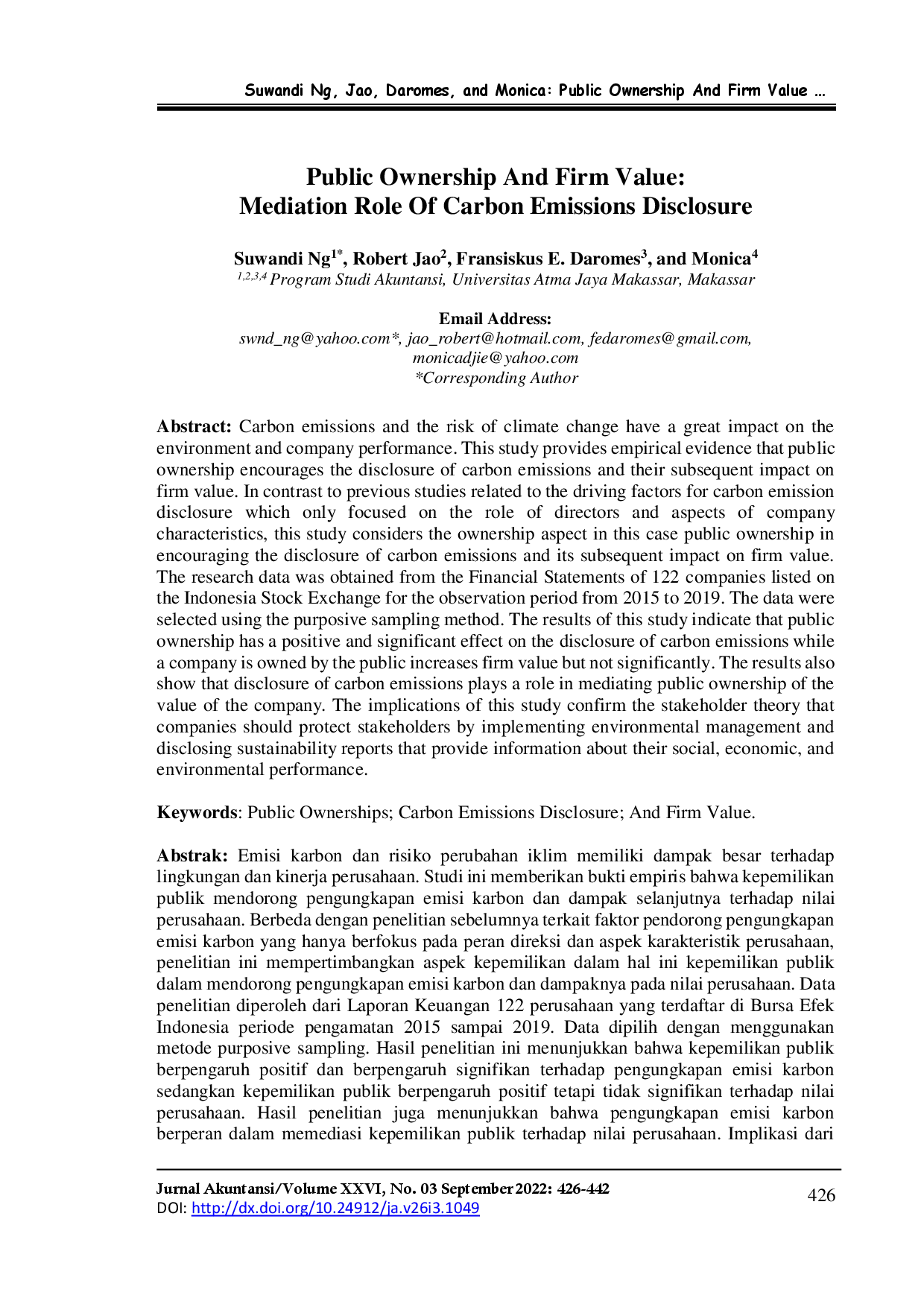 juris Public Ownership And Firm Value Mediation Role Of Carbon Emissions Disclosure