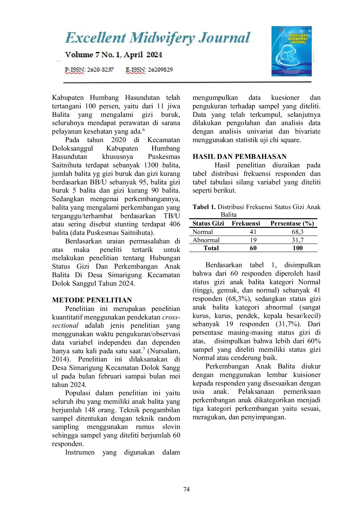 JURIS Hubungan Status Gizi Dan Perkembangan Anak Balita Di Desa Simarigung Kecamatan Dolok Sanggul
