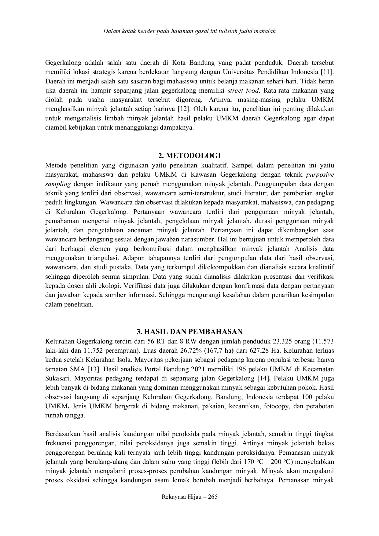 JURIS Analisis Limbah Minyak Jelantah Hasil Penggorengan Pelaku UMKM di Kelurahan Gegerkalong Kota Bandung