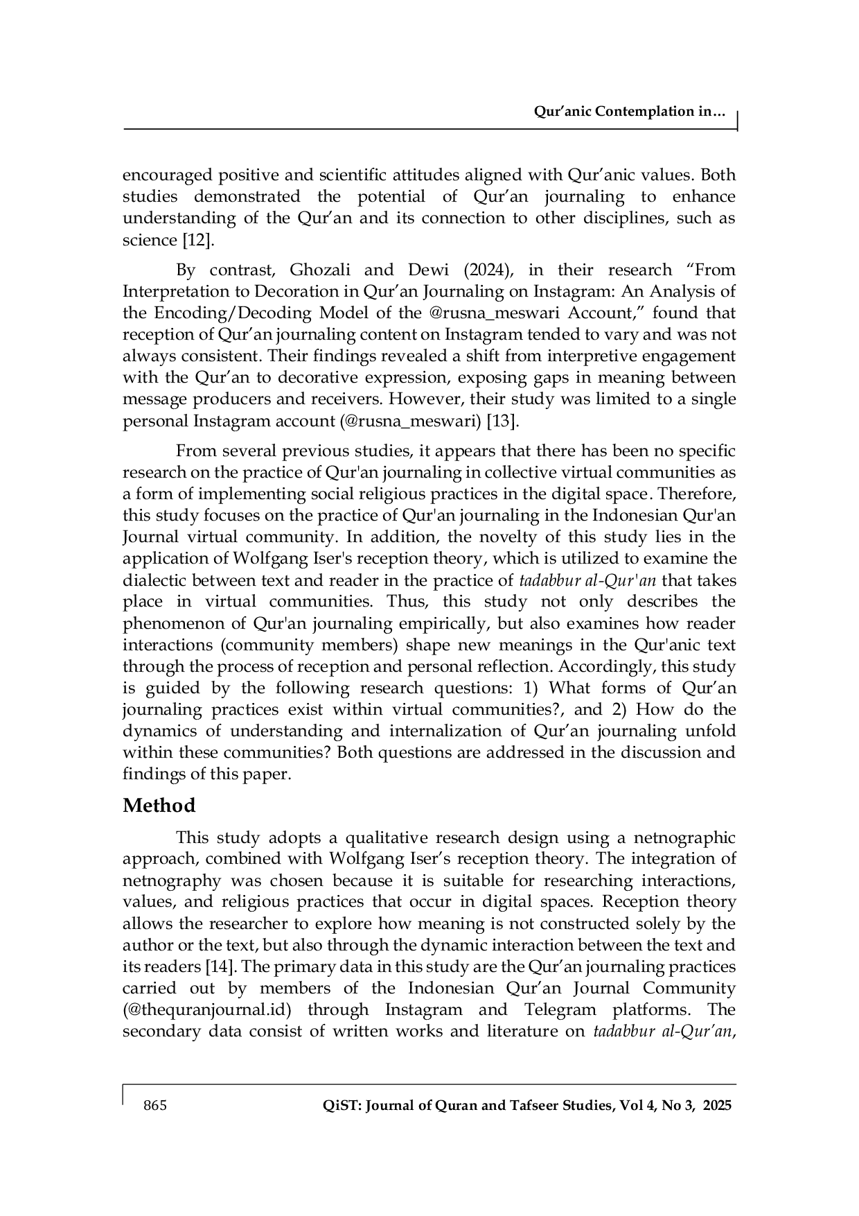 JURIS Qur anic Contemplation in the Digital Sphere An Analysis of Qur an Journaling Practices in Virtual Communities