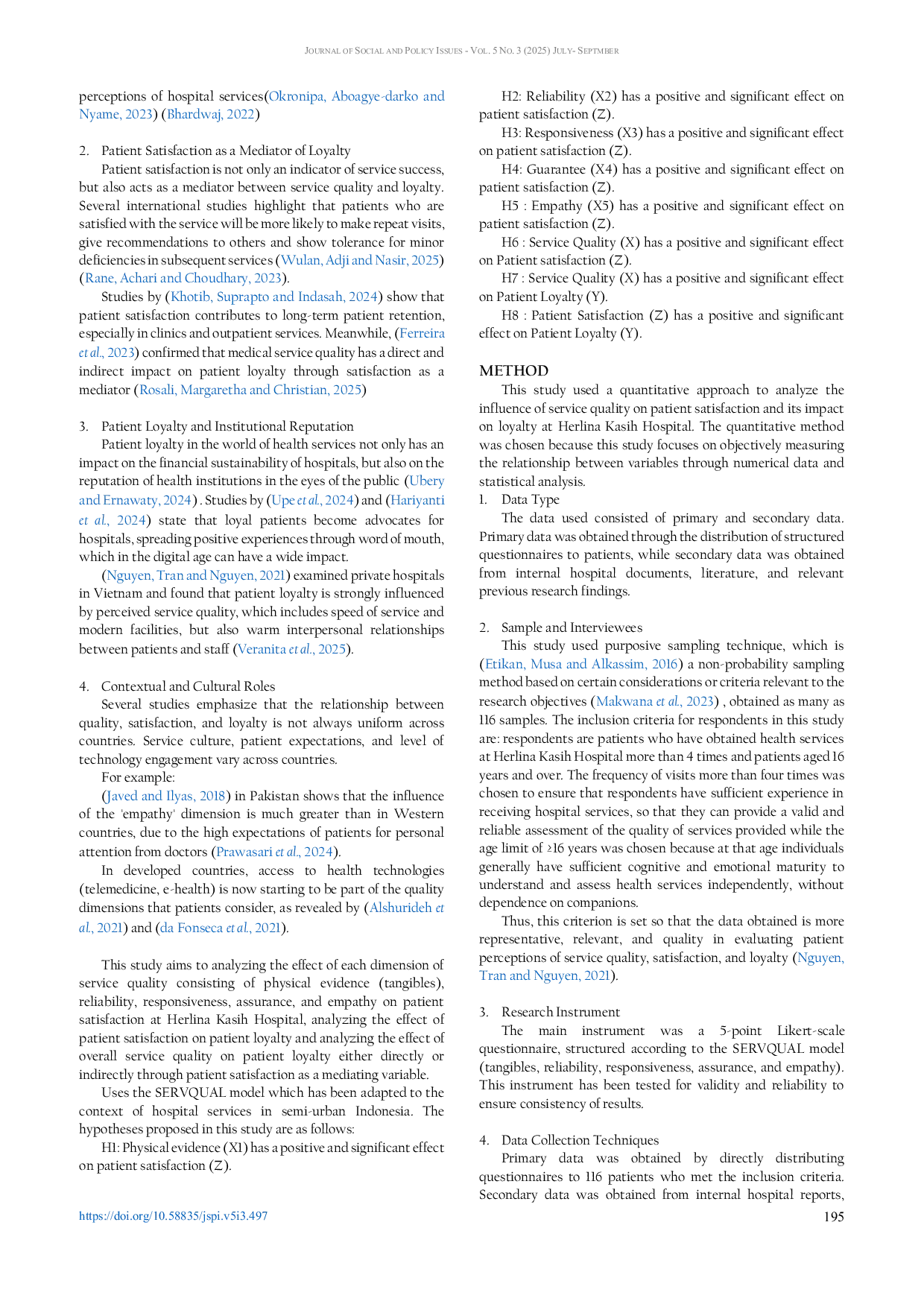 JURIS The Influence of Service Quality on Satisfaction in Shaping Patient Loyalty Herlina Kasih Hospital Sorong