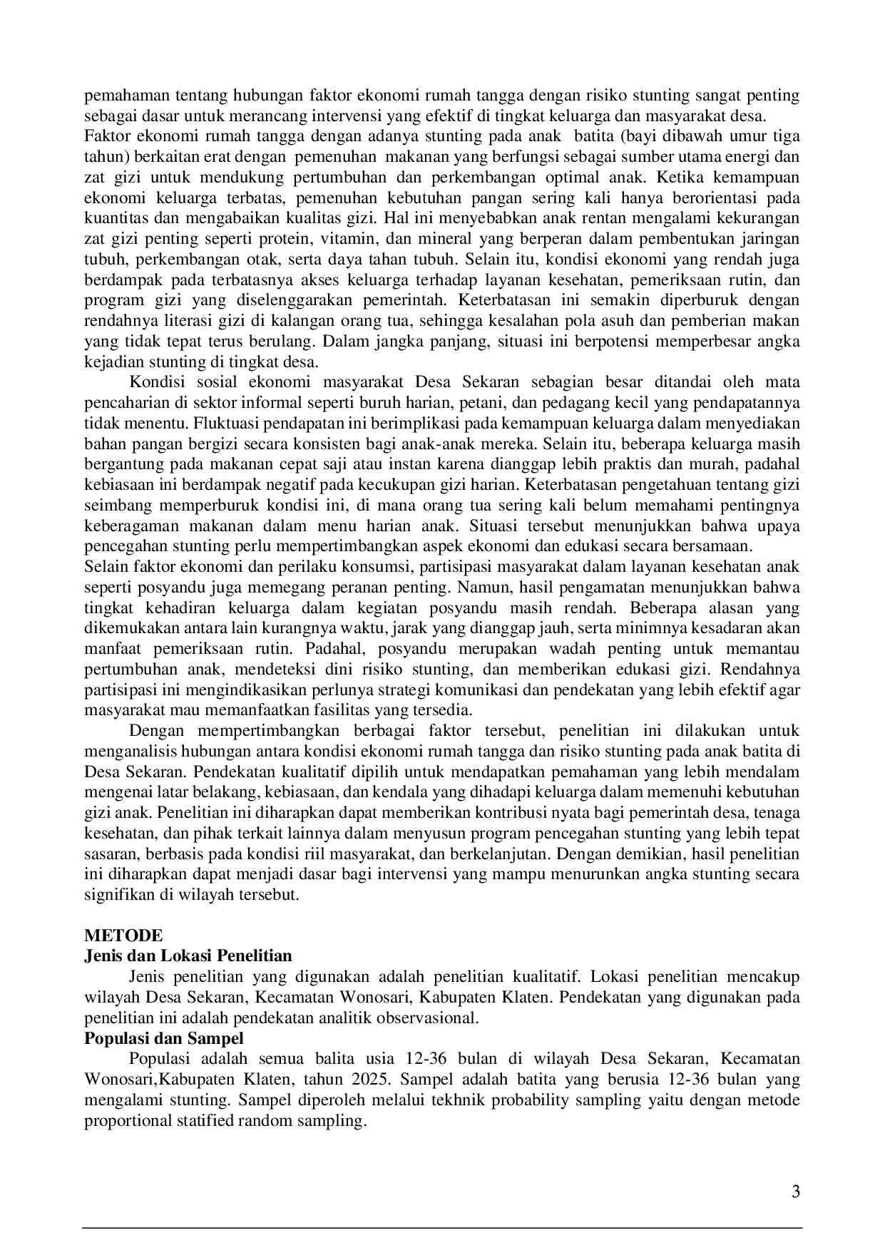 JURIS Analisis Faktor Ekonomi Rumah Tangga Terhadap Resiko Stunting Pada Anak Batita