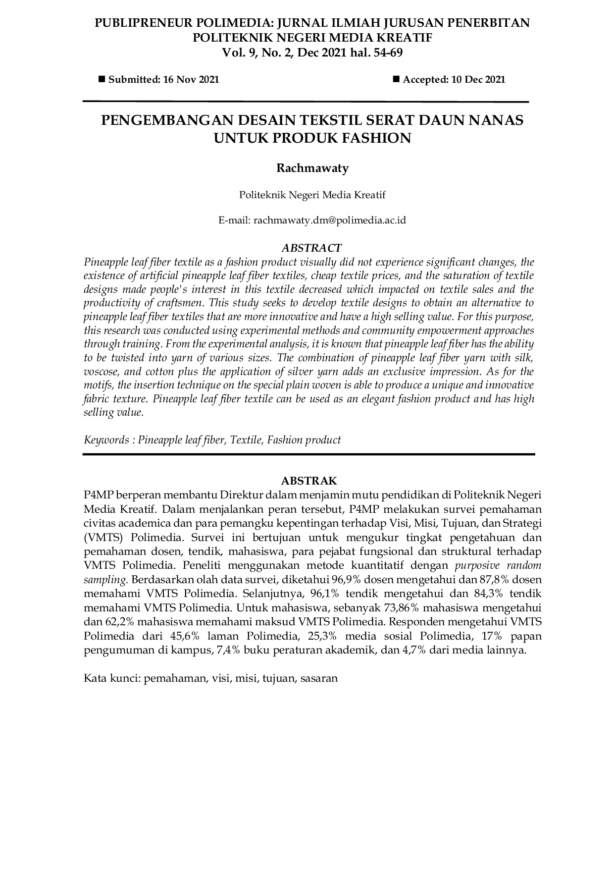 JURIS Pengembangan Desain Tekstil Serat Daun Nanas Untuk Produk Fashion