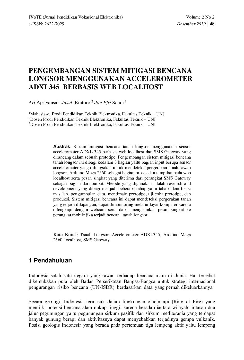JURIS PENGEMBANGAN SISTEM MITIGASI BENCANA LONGSOR MENGGUNAKAN ACCELEROMETER ADXL345 BERBASIS WEB LOCALHOST