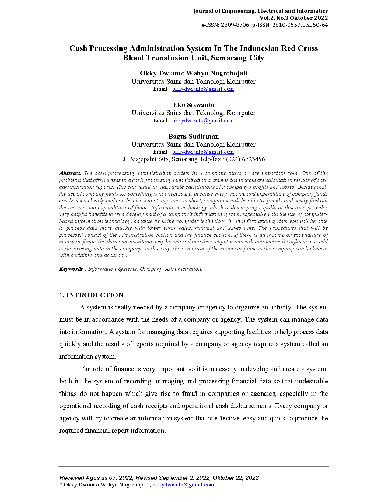 juris Cash Processing Administration System In The Indonesian Red Cross Blood Transfusion Unit Semarang City