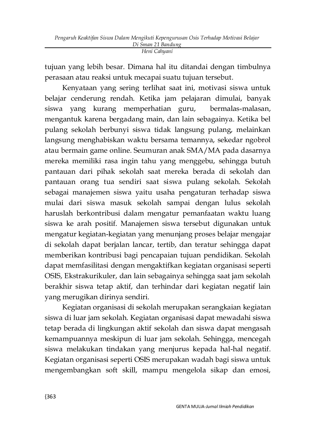 JURIS The Influence of Student Activism in Joining the OSIS Management on Learning Motivation at SMAN 21 Bandung