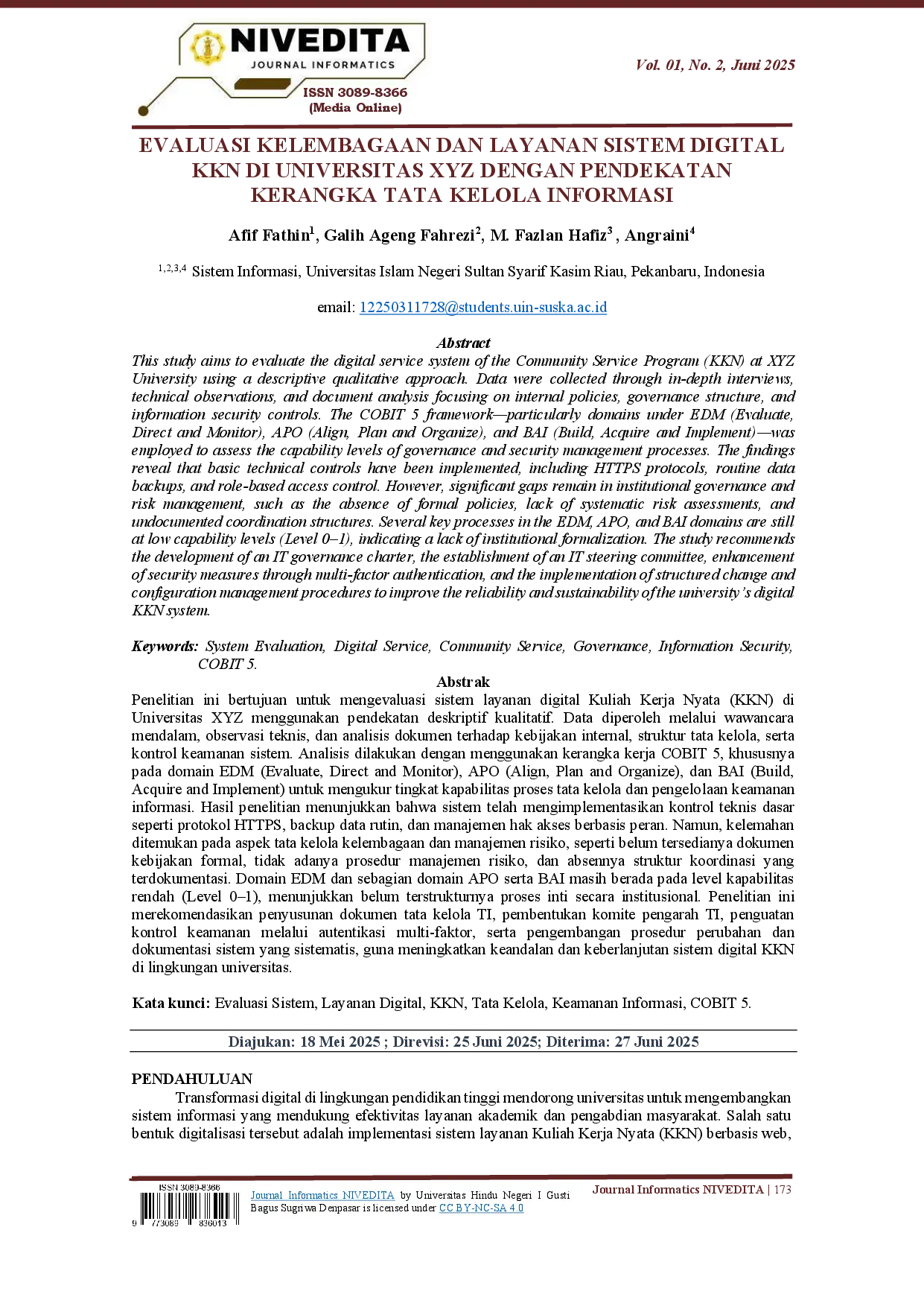 juris Evaluasi Kelembagaan dan Layanan Sistem Digital KKN Di Universitas XYZ Dengan Pendekatan Kerangka Tata Kelola Informasi