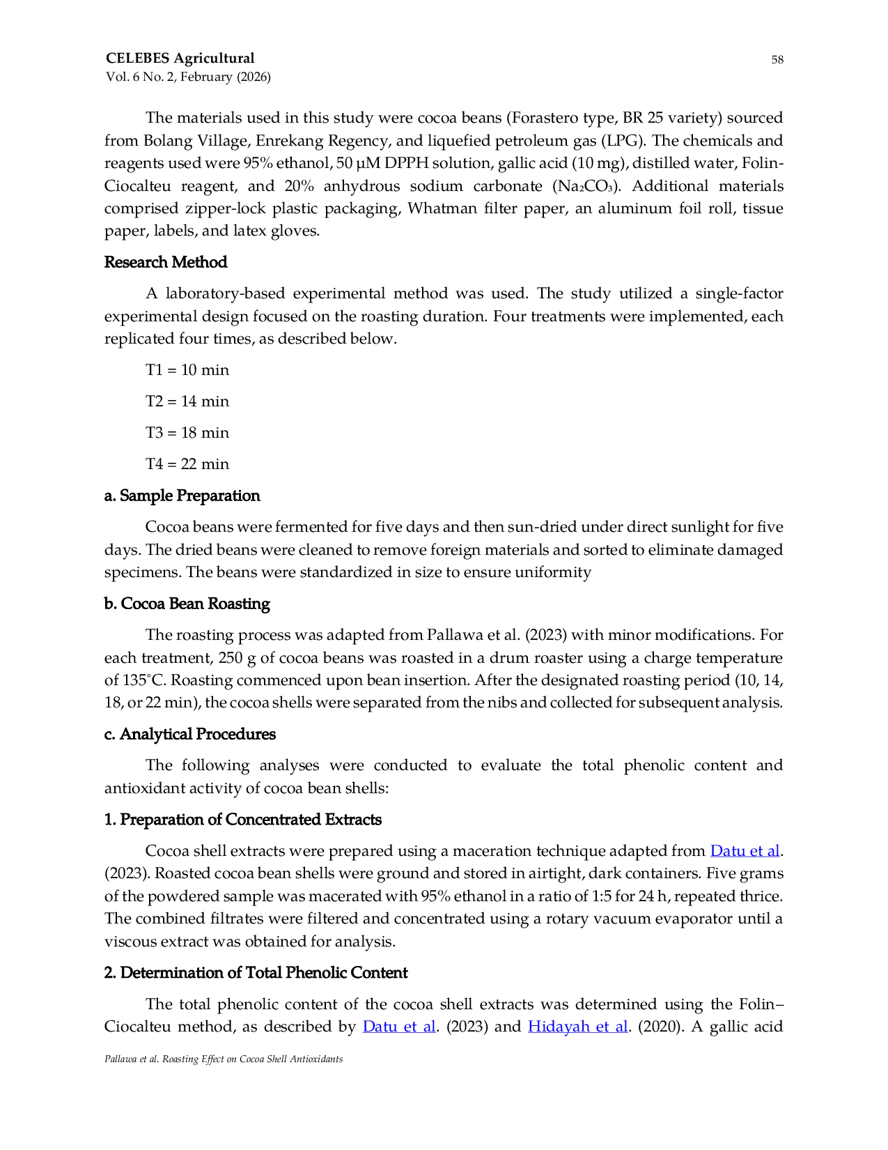JURIS Effect of Roasting Time on Total Phenolic Content and Antioxidant Activity of Cocoa Bean Shells English