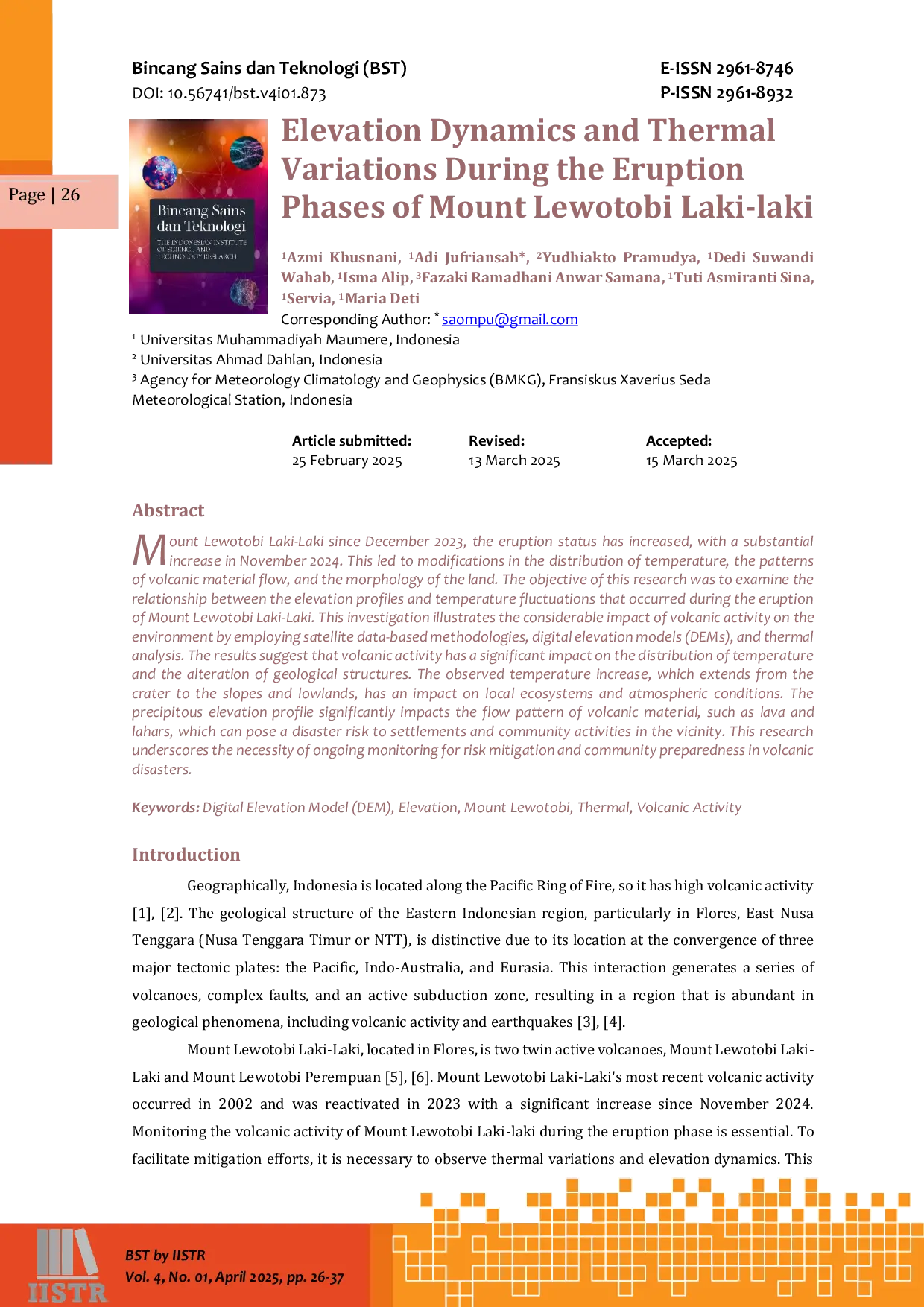 JURIS Elevation Dynamics and Thermal Variations During the Eruption Phases of Mount Lewotobi Laki laki